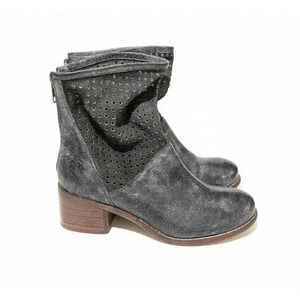 Diba True Water Can Slate Gray Leather Ankle Boots Size 6.5 Perforated Rear Zip